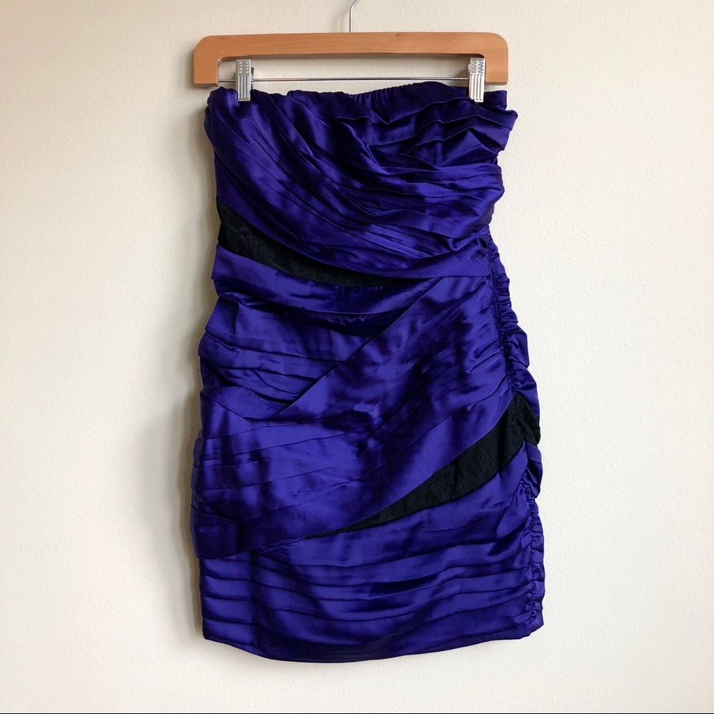 Express Purple Violet Black Lace Ruched Dress NWT